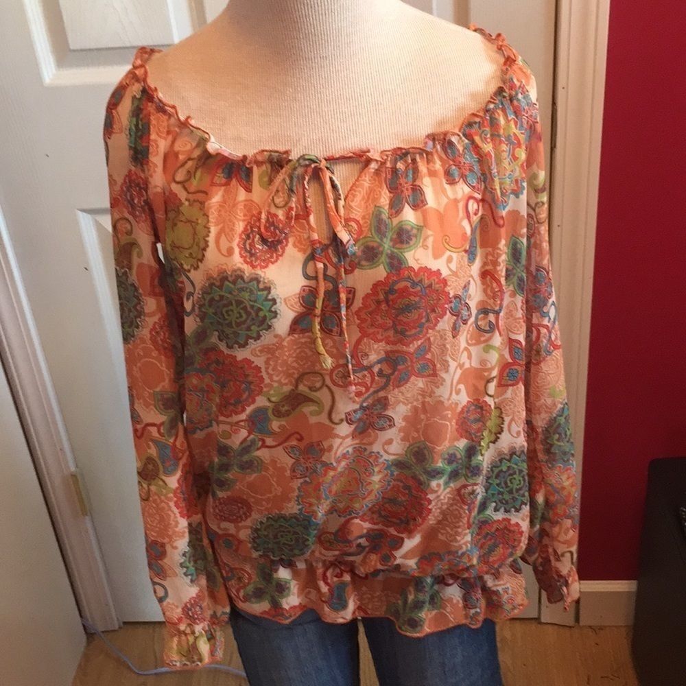 Sushi flower sheer blouse sz L